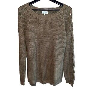 Lucky Brand Chunky Knit Sweater Cut Outs Olive Size M‎